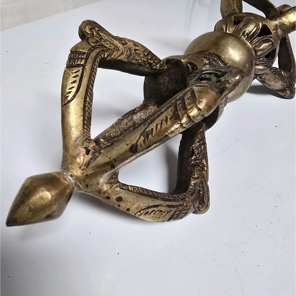 Antique Brass Tibetan Buddhist 5 pronged Vajra/Dorje 13" - Picture 6 of 16